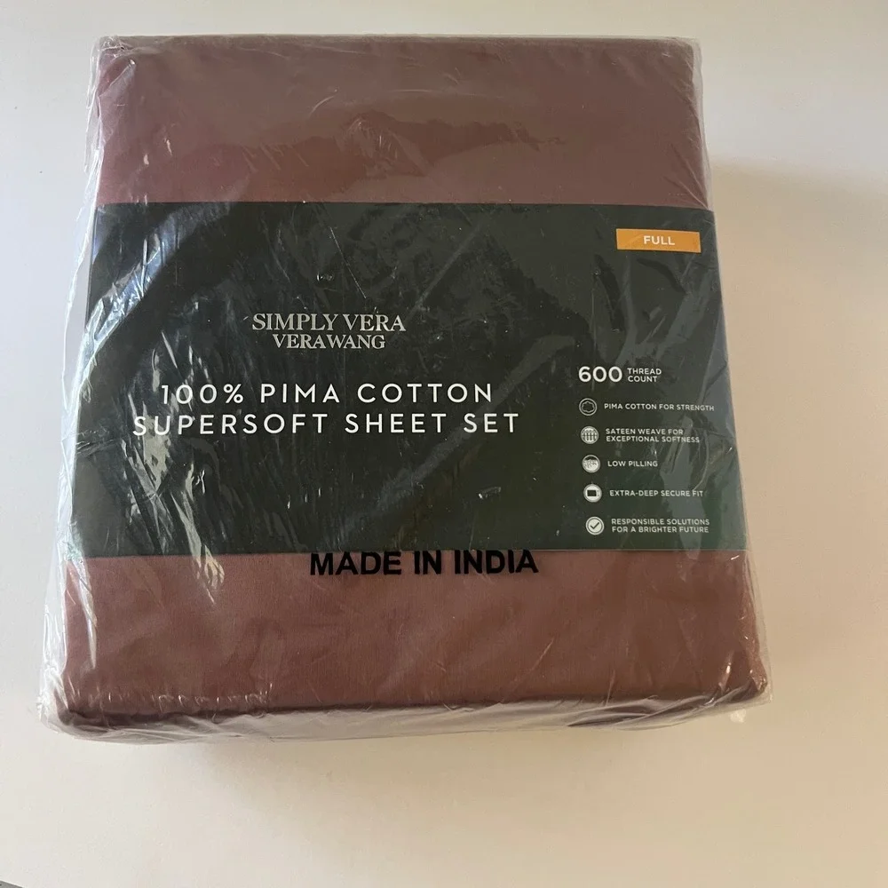 Simply Vera Vera Wang 600TC Pima Cotton Sheet Set Full Nutmeg NIP